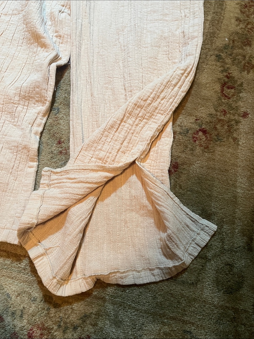 POL - size M Light Cream Patchwork Lounge Pants with Floral Accents - Picture 7 of 7